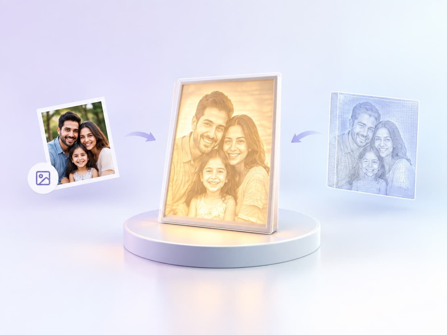 A family photo turned into a backlit 3D-printed lithophane