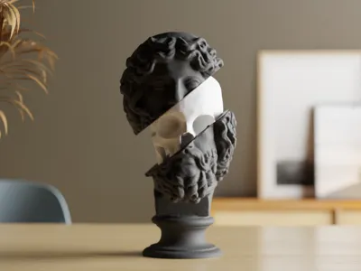 Split Face David Skull Bust – Modern 3D Printed Art Sculpture thumbnail 3
