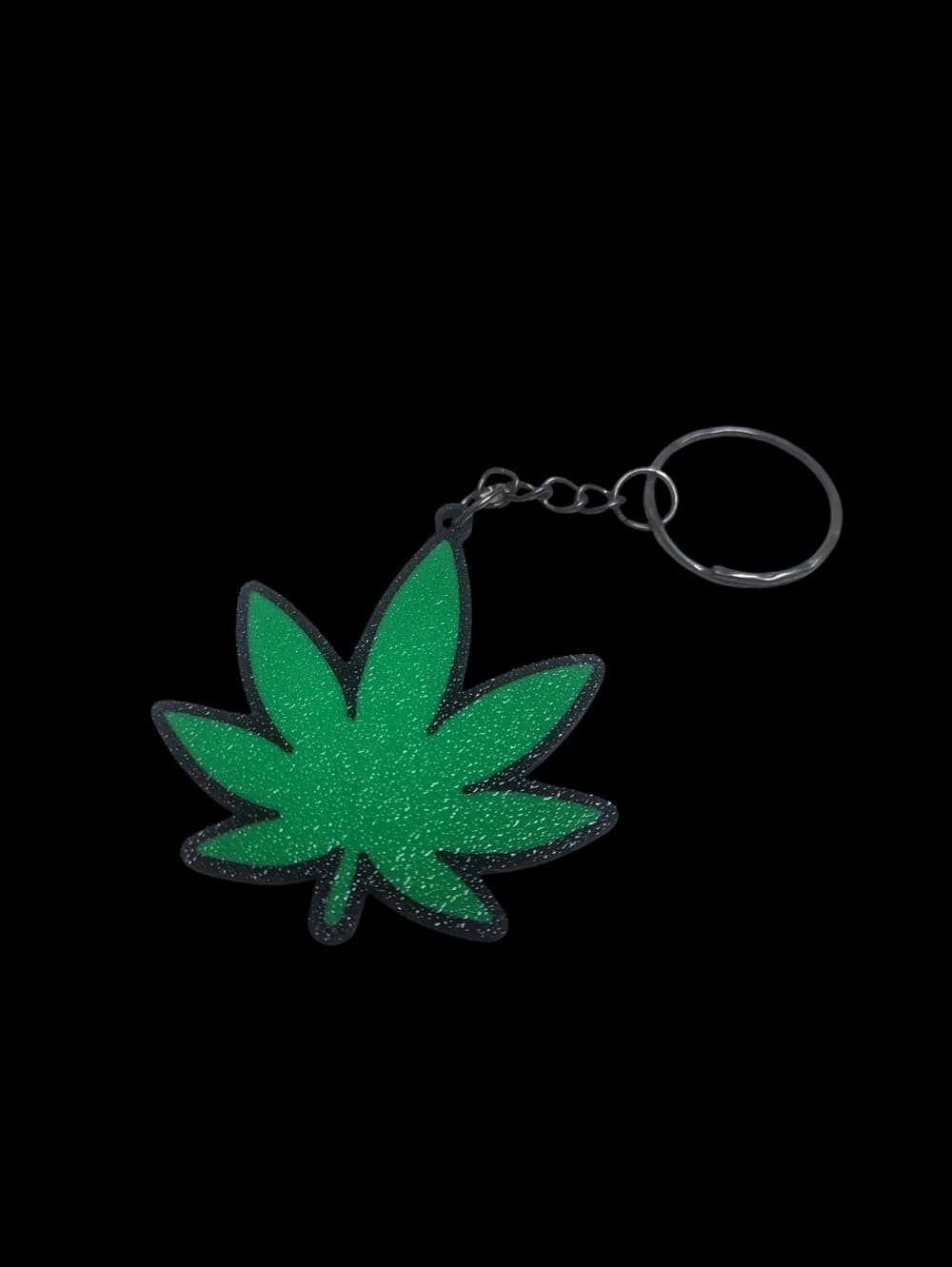 Cannabis Leaf Keychain – Glitter Finish Lightweight Key Ring thumbnail 4