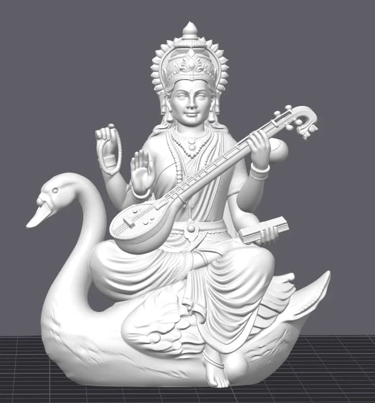 Hindu Goddess Saraswati Ji 3D Printed Murti (PLA) thumbnail 2