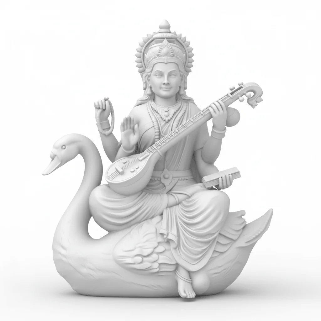 Hindu Goddess Saraswati Ji 3D Printed Murti (PLA) thumbnail 3