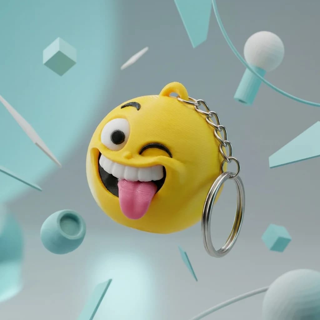 Emoji Keychain | 3D Winking Tongue-Out Face – 3DPrintShop thumbnail 2
