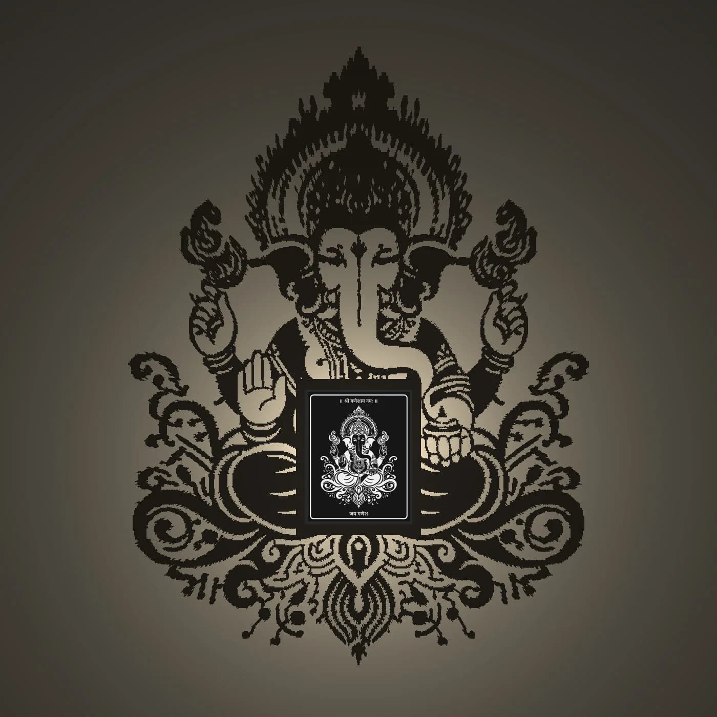 Ganesha shadow lamp casting a large ornate Ganesha ji shadow on the wall