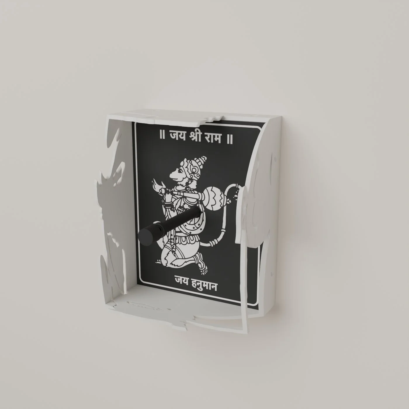 Hanuman shadow lamp with Jai Shri Ram plaque, 3D printed in black and white PLA