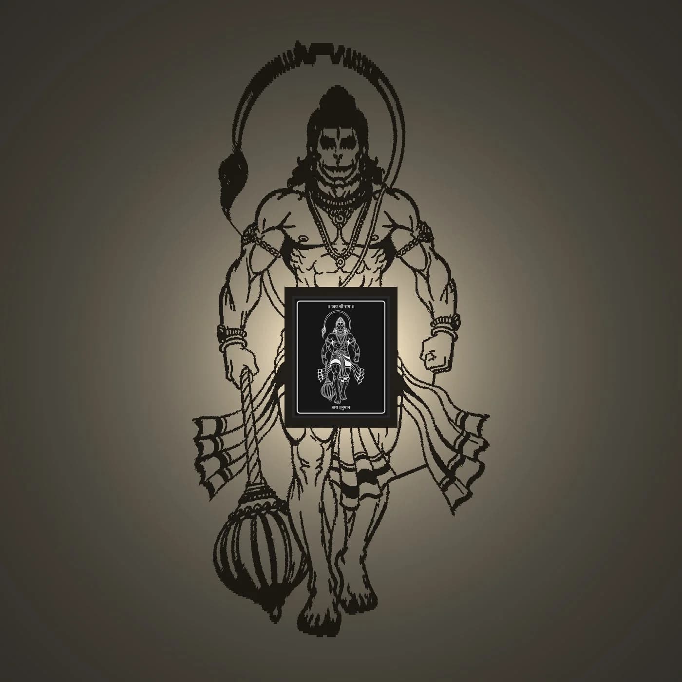 Hanuman ji standing shadow lamp casting a large Hanuman ji shadow on the wall
