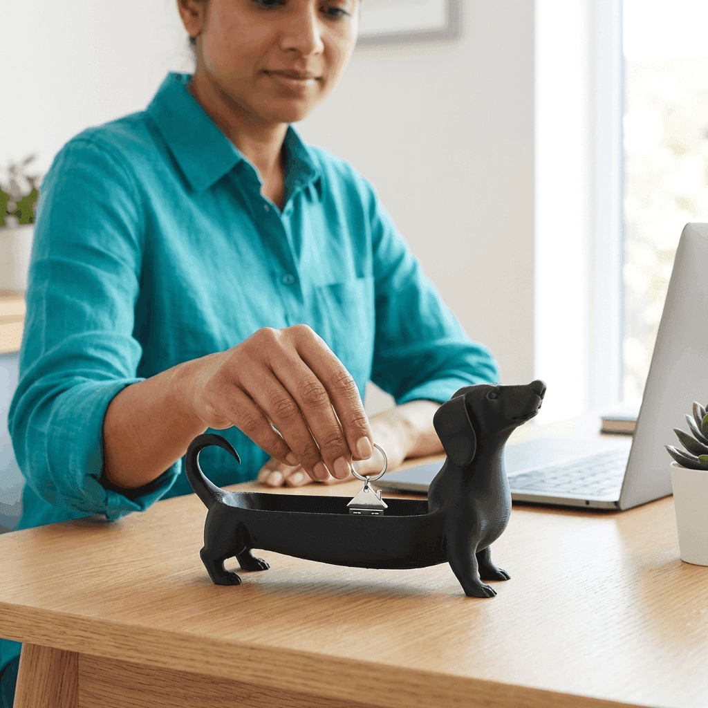 Modern Dachshund Dog Desktop Tray – 3D Printed Minimalist Organizer
