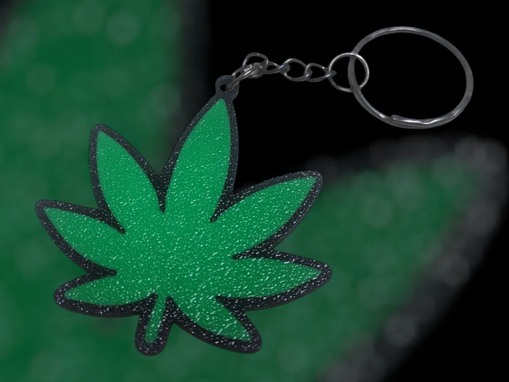 Cannabis Leaf Keychain – Glitter Finish Lightweight Key Ring